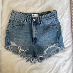 Zara denim high waisted shorts with rips